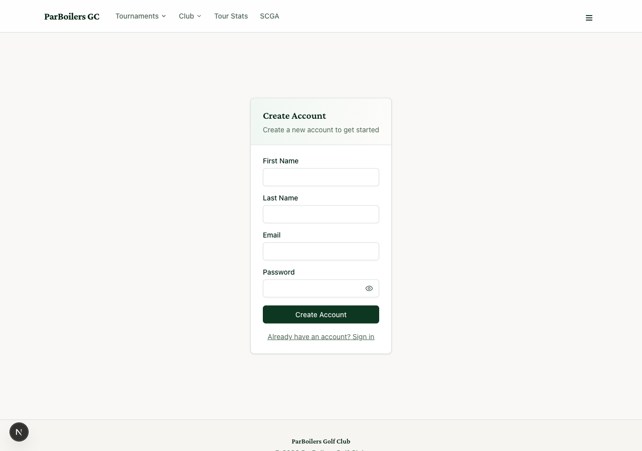 The Create Account form