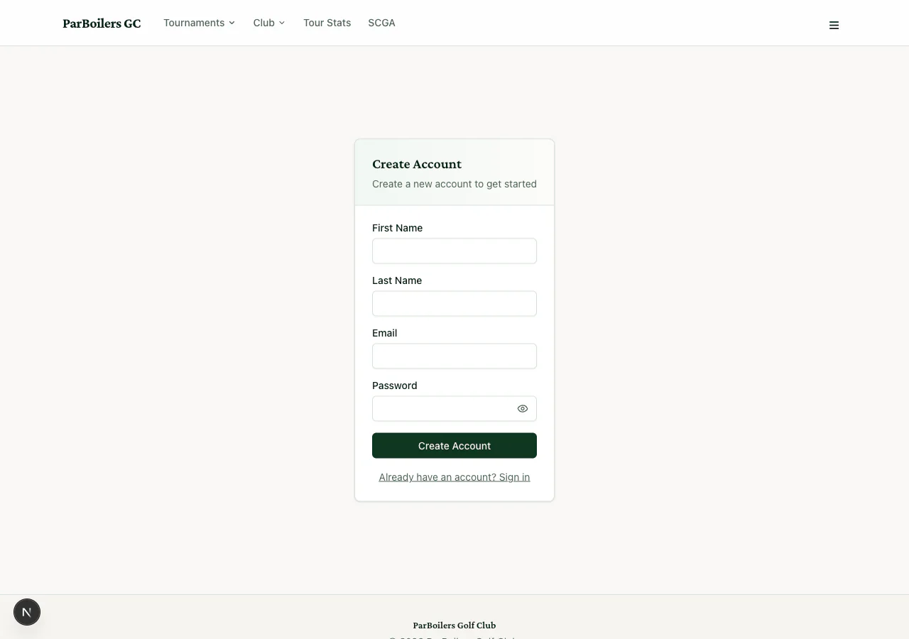 The Create Account form