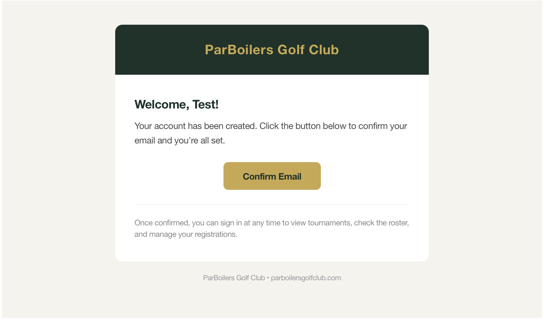 The welcome email with the Confirm Email button