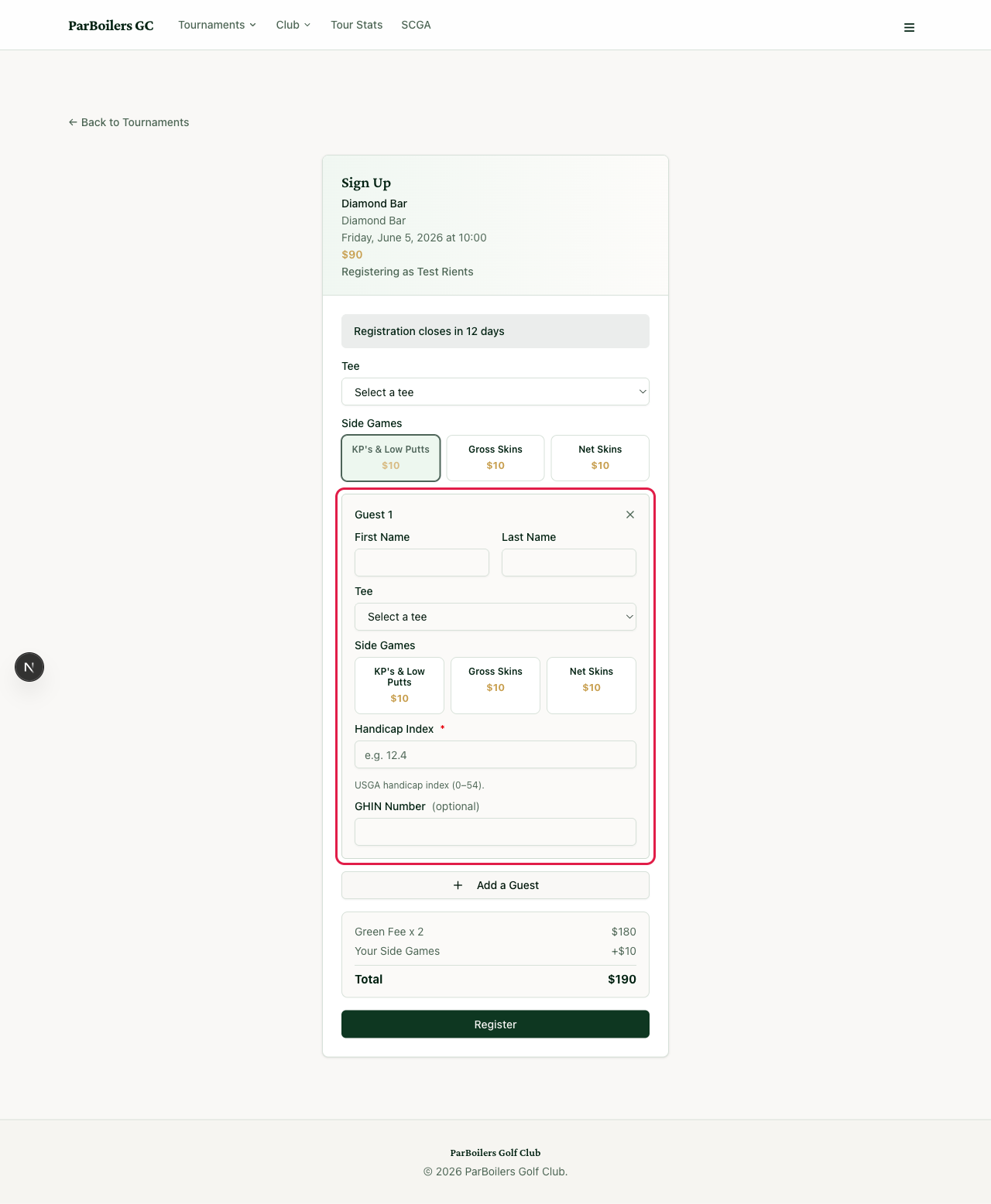 Guest fields on the signup form
