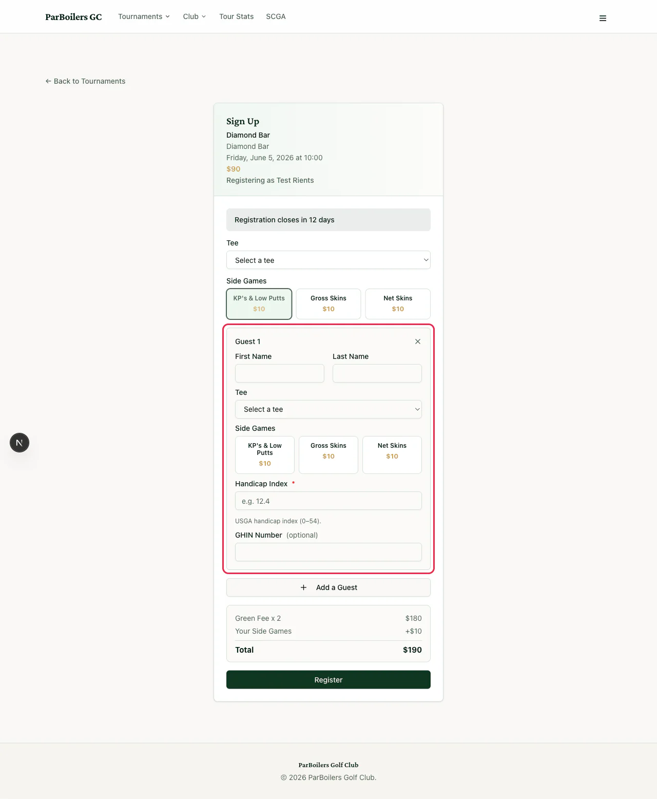 Guest fields on the signup form