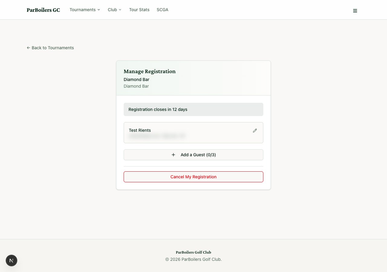 The Manage Registration page