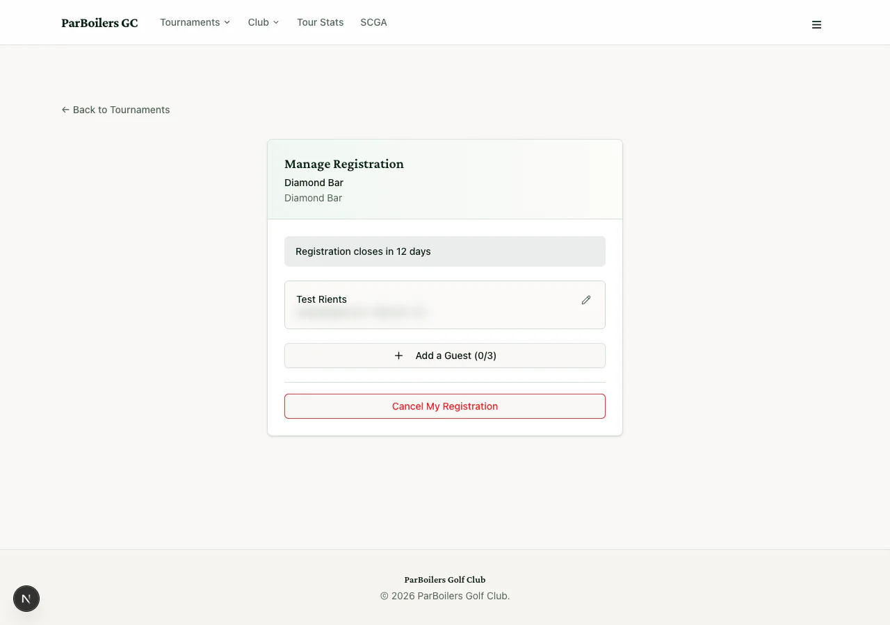 The Manage Registration page